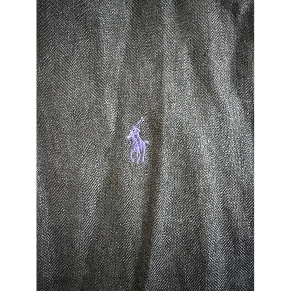 Ralph Lauren Blake Shirt Mens XL Black 100% Linen Short Sleeve Herringbone Pony - Picture 3 of 5